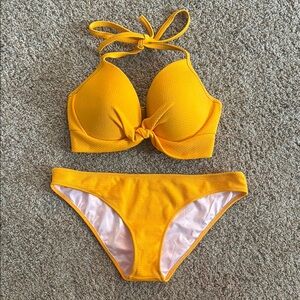 Shade & Shore Yellow Textured Push-Up Bikini Set